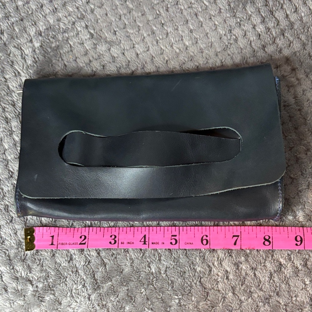 Handmade Dark Blue Leather Clutch - Picture 6 of 6
